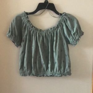 Green off the shoulder crop top
